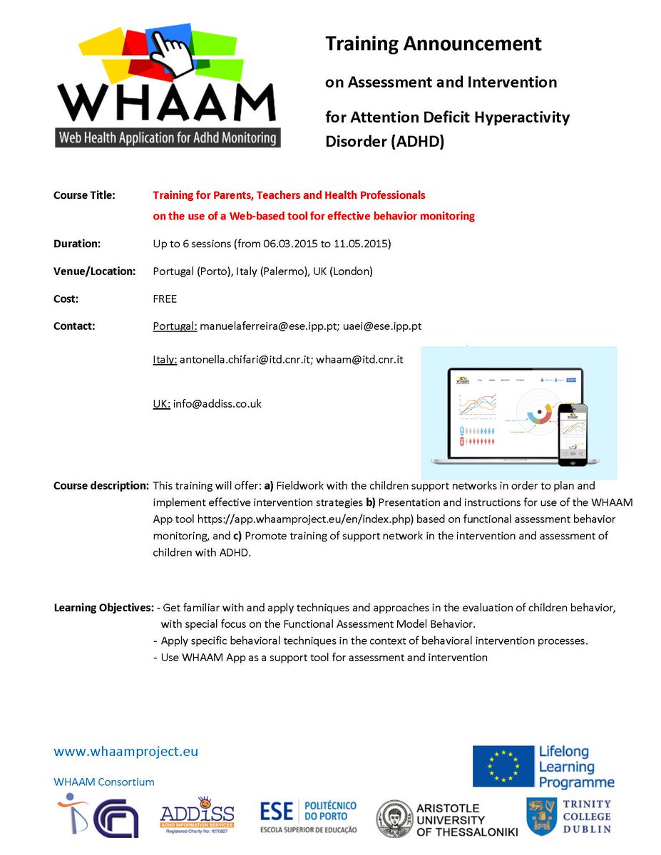 WHAAM Training: parents/teachers/health professionals on use of a web-based tool for effective #ADHD monitoring