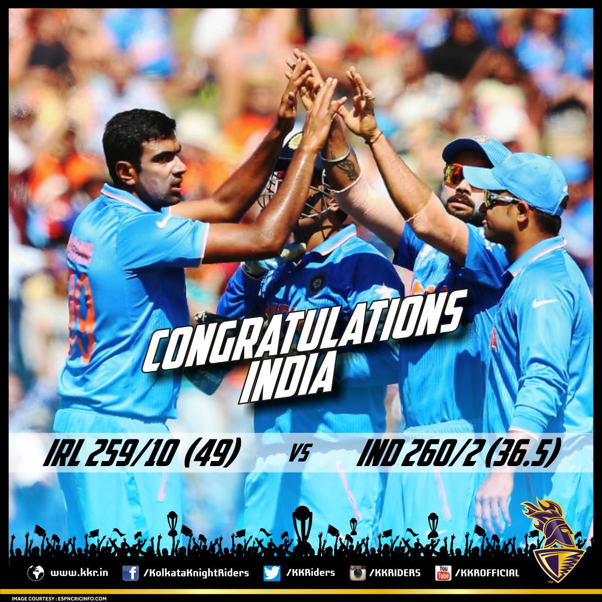 Team India defeats @Irelandcricket by 8 Wickets

#INDvsIRE  #CWC15