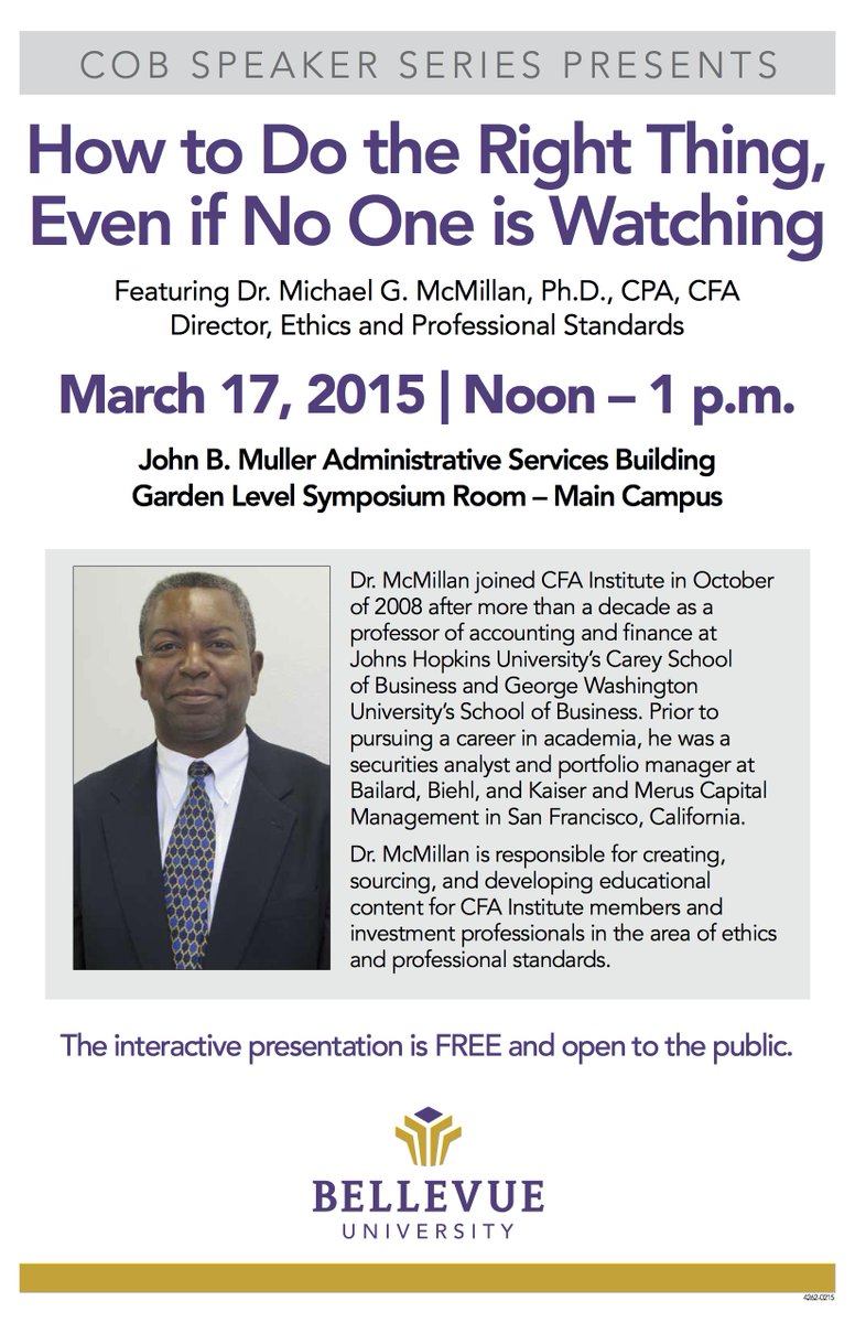 BellevueU's tweet image. Don't miss out on the next installment of the COB Speaker Series featuring Dr. Michael G. McMillan! #BellU