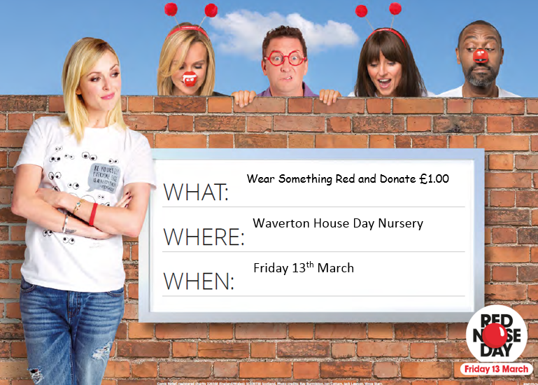 Reminder! Wear something Red in support of Comic Relief this Friday and Donate £1.00 xx