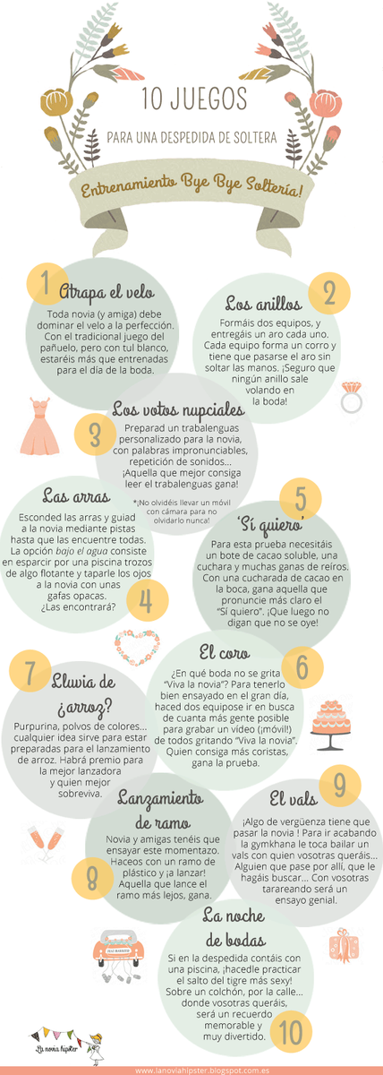 10 juegos para una #despedida de soltera -infografía- vía <a href="/lanoviahipster/">La Novia Hipster</a>