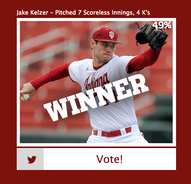 IUHoosiers's tweet photo. Congrats to @HoosierBaseball's #JakeKelzer on being voted this week's #GoIU Student-Athlete of the Week! http://t.co/YjAKwAXwCR