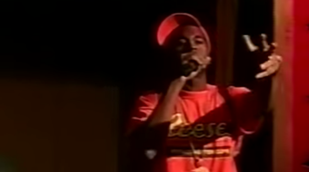 NoiseyMusic's tweet photo. The year is 2003, Kanye is performing "Gold Digger" in a Reese's shirt and a sweet backpack: http://t.co/6ulQvbdfpi http://t.co/YJP0matNPs