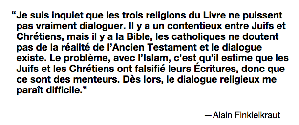 Alain Finkielkraut sur le dialogue interreligieux en France bit.ly/1E8QKNk