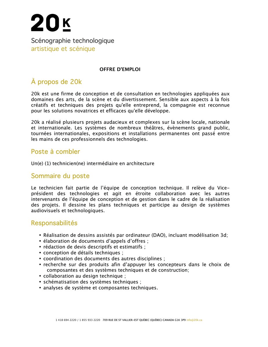 20kdotca's tweet photo. 20k grandit encore! On a deux postes à combler, voici le premier poste: technicien en architecture - temps plein! http://t.co/ls0fdZNXA8
