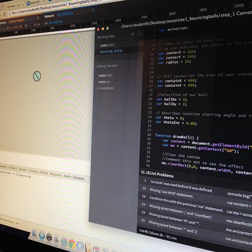 marika79's tweet image. Making a ball bounce in #javascript = math, math = my head hurts... But it worked! #IntroductionToJavascript