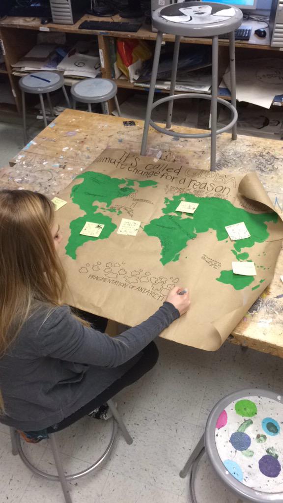 OaktonRecycles's tweet photo. President putting on the finishing touches to the climate change poster #GoGreenOrGoHome http://t.co/qxsCZhBe1s