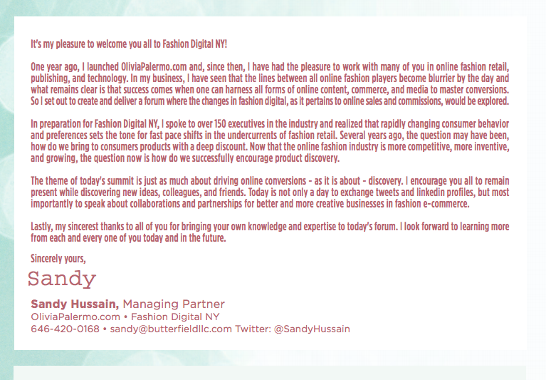 sandyhussain's tweet photo. @DarenMcKelvey @greenpearl @FashDig welcome letter that was referenced is below. http://t.co/M0t0pj3E01