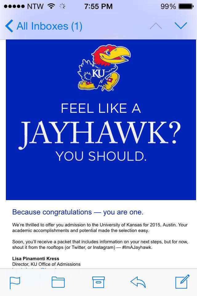 austincrawfish's tweet photo. It's official #imajayhawk http://t.co/4MCRqkNsTn
