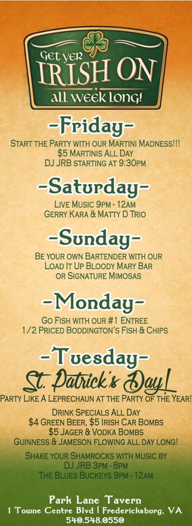 Get your St. Patty's Day Shenanigans started at Park Lane Tavern this weekend #parklanerocks #savemeaseatatthebar