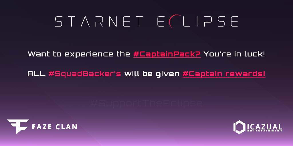 StarnetEclipse's tweet photo. All #SquadPack backers today get upgraded to the #CaptainPack! (Limited) #SupportTheEclipse http://t.co/KY1XAHtq03! http://t.co/knTv3eOuSP