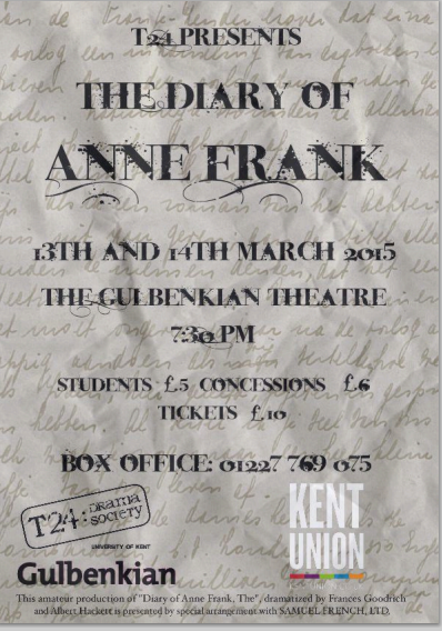 T24AnneFrank's tweet photo. #TheDiaryOfAnneFrank final show is tonight! Tickets: http://t.co/tz5aFDDcWC @TheGulbenkian http://t.co/oEkOlO2USV