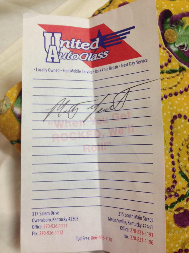 BUASB_Roanoke's tweet photo. A stranger's signature from our day trip to Floyd! #BUasb #ASBautograph http://t.co/mVaKU1S3Xm