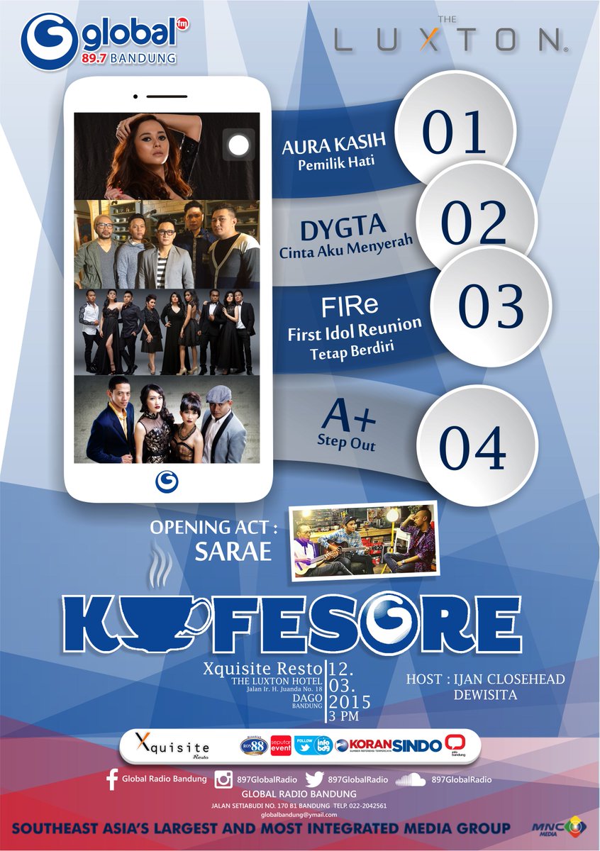 #KafesoreLive at Xquisite Resto @TheLuxton thu mar 12 (3PM) | <a href="/SARAEband/">SARAE Official</a> <a href="/aurakasih87/">Aura Kasih</a> <a href="/infodygta/">DYGTA Band</a> <a href="/FirstIdolReuni/">firstidolreunion</a> etc