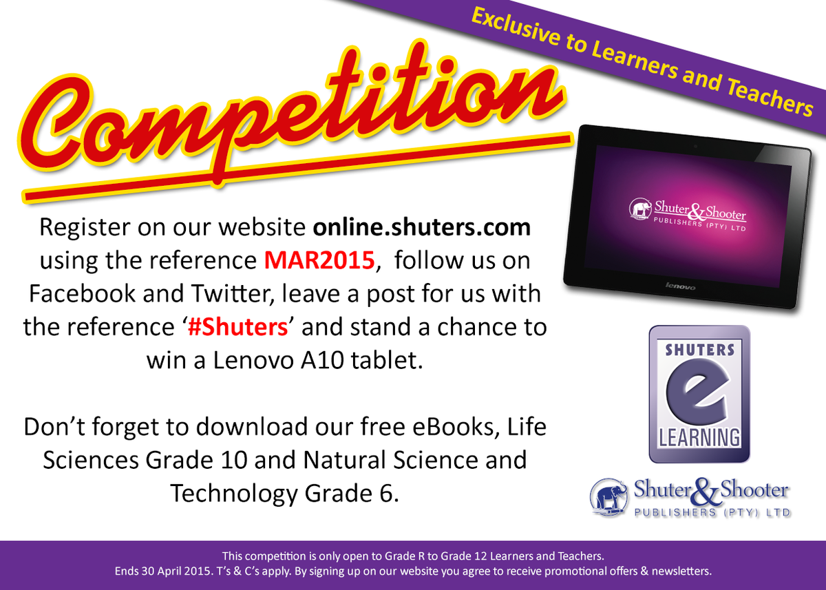 Shuters's tweet photo. Exclusive to Grade R to Grade 12 Teachers &amp; Learners! Enter now! http://t.co/rvmGYlNw0b