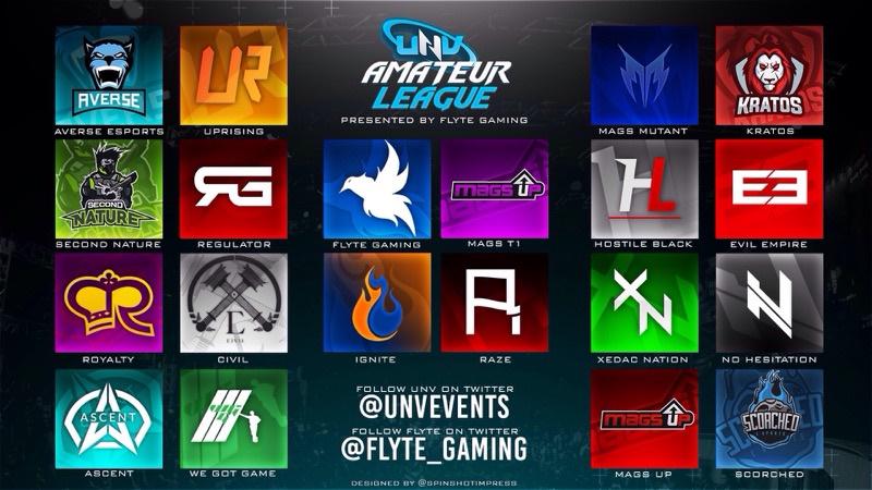 UNVEvents_'s tweet image. These are the teams that compose Season 1 of our AM League | Present by @Flyte_Gaming