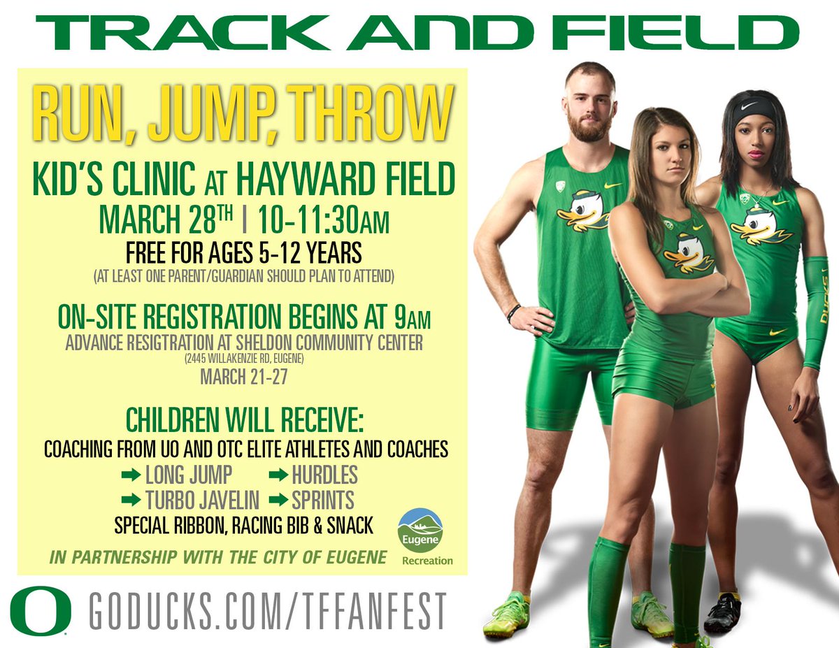 EclecticEdge's tweet image. This is cool. March 28, at Hayward Field - the Run, Jump, Throw clinic for kids.  It's free for kids, 5-12.