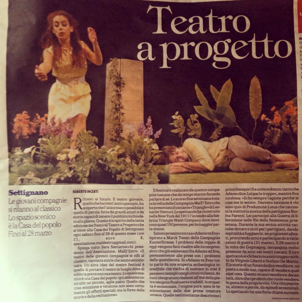 #TeatroaProgetto su <a href="/rep_firenze/">Repubblica Firenze</a> grazie Roberto Incerti. Non mancate sabato 14: "Adamo vs Eva" di #Kanterstrasse!!