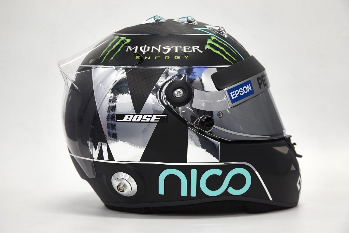 MercedesAMGF1's tweet photo. 2015 Driver Helmets REVEALED: Complete with new @BoseUK branding! http://t.co/IkwZ5EHoqG #PartnerInSound #F1DownUnder http://t.co/f6I3CPLKuS