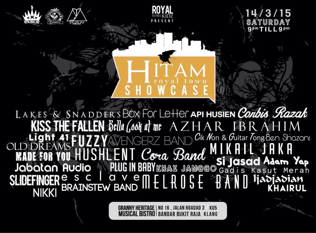 Will be performing with @brainstewband <a href="/slidefingerband/">SLIDEFINGER</a> <a href="/KTFband/">Kiss the Fallen</a> @boxforletters &amp; more this Saturday #HitamRoyalTown