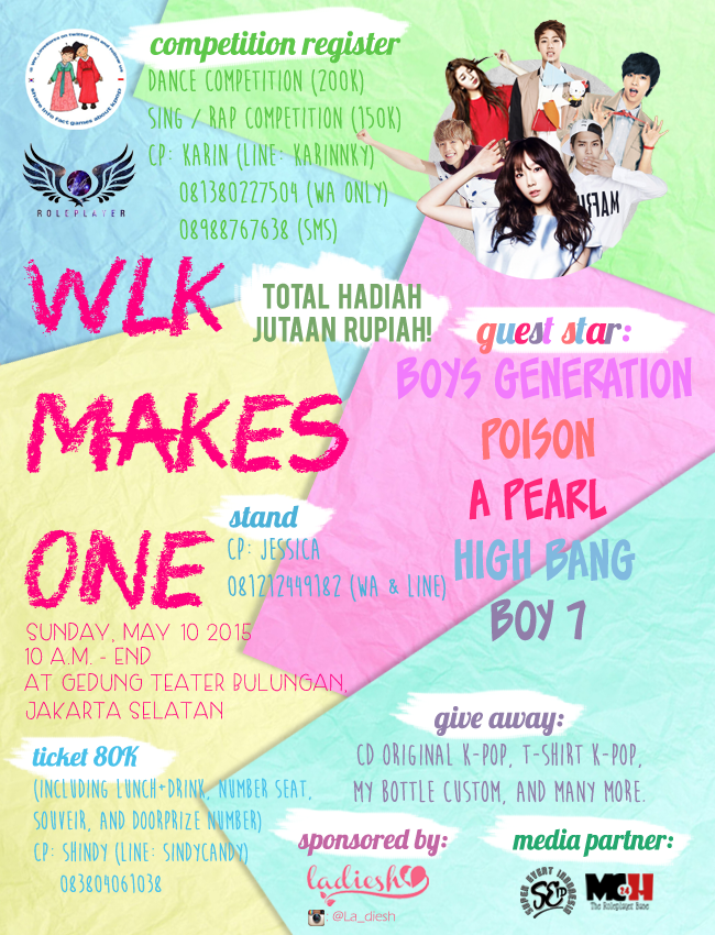 WLK_Event's tweet photo. @StarCore_Ent Help RT "WLK MAKES ONE All Fandom Gathering 10 May 2015" Peserta Dance / singing Cover terbatas http://t.co/mvdIJ8Nulr