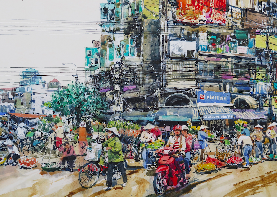 Working on new paintings from my trip to #Cambodia &amp; #Vietnam... My latest #watercolour of #Hanoi. #chrismyersart