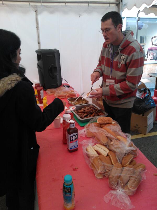 Over 800 free hotdogs served since 12, and the BBQ is still lit if you've not been down for yours yet
