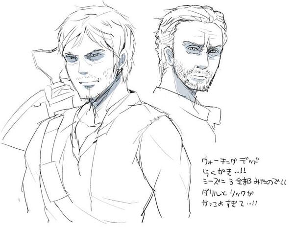 ウォーキングデッドやっとシーズン3ぜんぶみたのでらくがき…!ダリルかっこよすぎるんですけど…!なんですあのヒーローっていうかヒロイン力…!あんなのずるすぎるよ… 