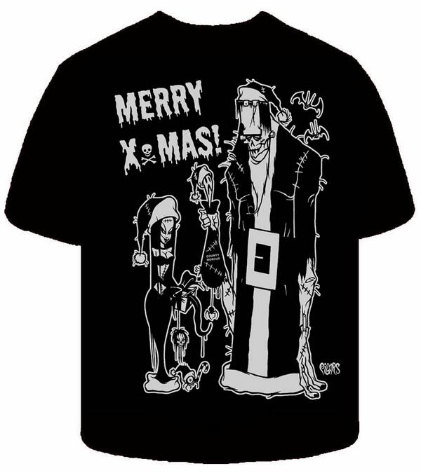 toxictoonspigor's tweet photo. get a MERRY XMAS Frankenstein &amp; vamp shirt at www.toxictoons.comtoday is last day to order! http://t.co/c9xBxDlNxx