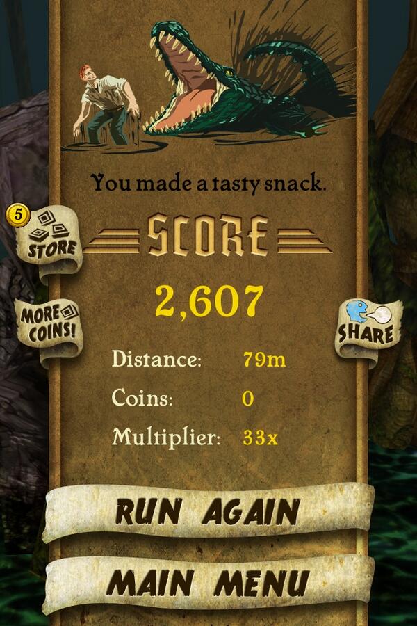 1_800_SCO's tweet photo. I got 2,607 points while escaping from demon monkeys. Beat that! http://t.co/b35dalqunZ #TempleRun http://t.co/PAWsEndovw