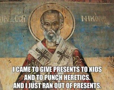 GrumpyOrthodCat's tweet image. The Frankish heretics have reduced holy Nicholas to child stalker.  May they be punched as he punched impious Arius!