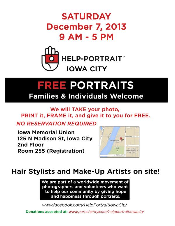 HelpPortraitIC's tweet image. Iowa City, we are ready for you tomorrow at @imubuddy! Families, individuals, couples, singles, come on out!