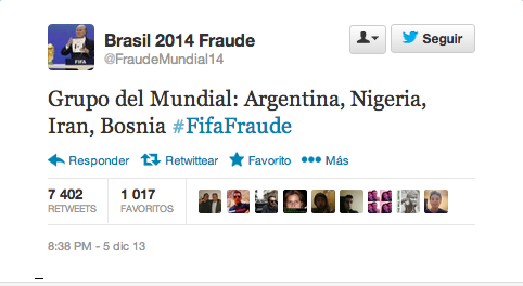 Infomedia24hrs's tweet photo. #AHORA #SorteoMundial2014 La cuenta @FraudeMundial14 anticipó ayer el grupo de #ARGENTINA (Tweet) http://t.co/KaWrd6TkEC