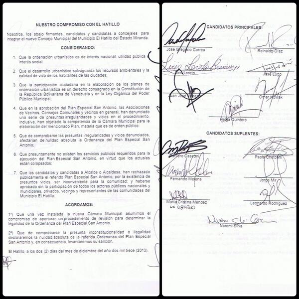 ReinaldoDiazO's tweet photo. Frente a la promulgación del Plan San Antonio Candidatos a Concejales de la MUD #ElHatillo firman compromiso http://t.co/NhqzWMzk5q