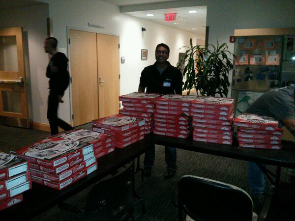 varish's tweet image. #hackUMBC ! First batch of pizzas have arrived !