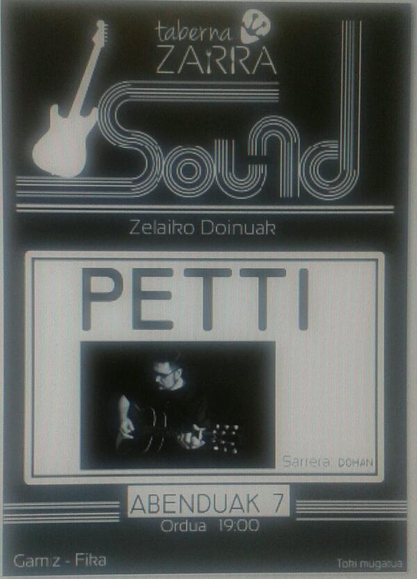 TabernaZarra's tweet photo. Gaur Petti izango dugu Taberna Zarran arratsaldeko 7tarik aurrera! Zatoz! http://t.co/P80NQhJSbw