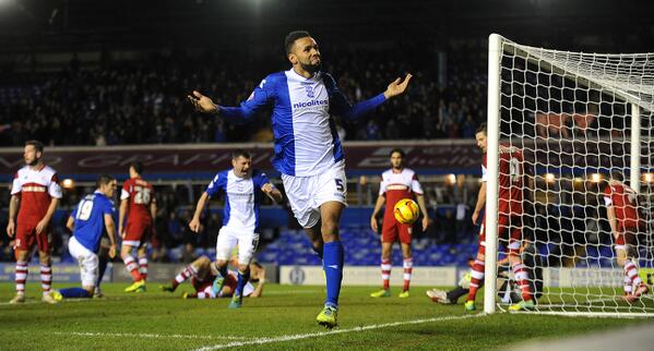 BCFC's tweet image. IMAGE: Kyle Bartley reels away after powering home his late, late equaliser for Blues. #bluesLIVE