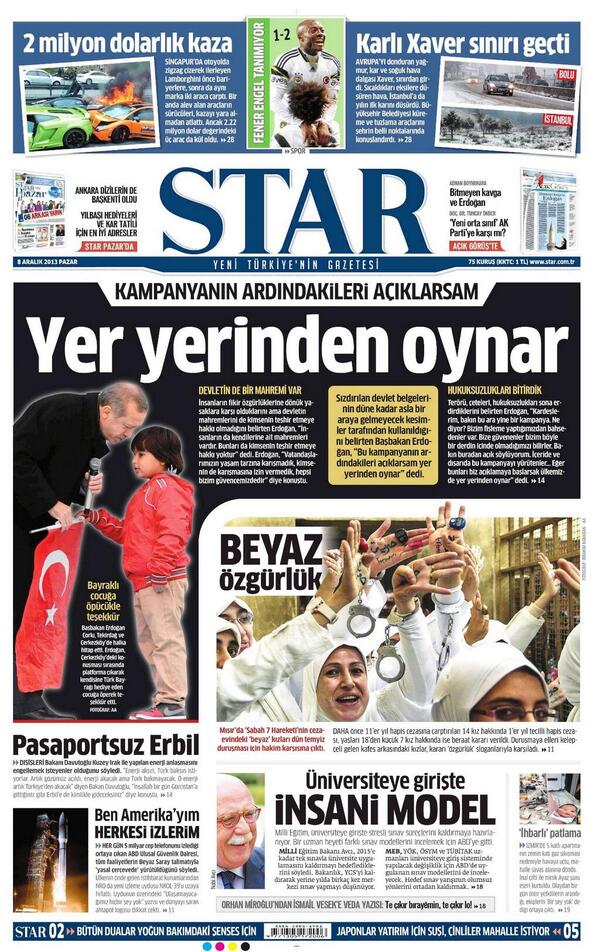 Star da Başbakan'ın açıklamalarını manşetten vermiş.Not: Bugün6 - 7 gazete aynı manşetle çıkıp pişti nedense olmuşlar