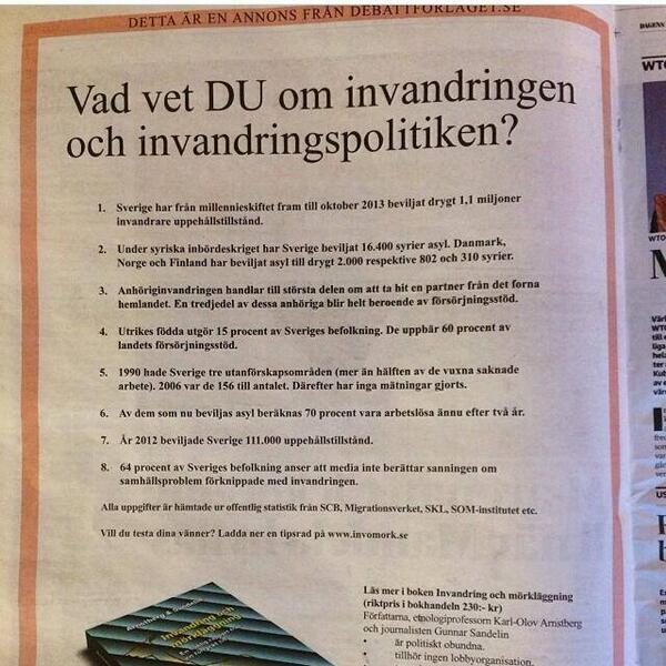 KlaggetNU's tweet photo. Grattis @dagensnyheter nu är det ni och den rasistiska bloggen Avpixlat som gör reklam för denna #svpol #slowclap http://t.co/xA4dWb3zte