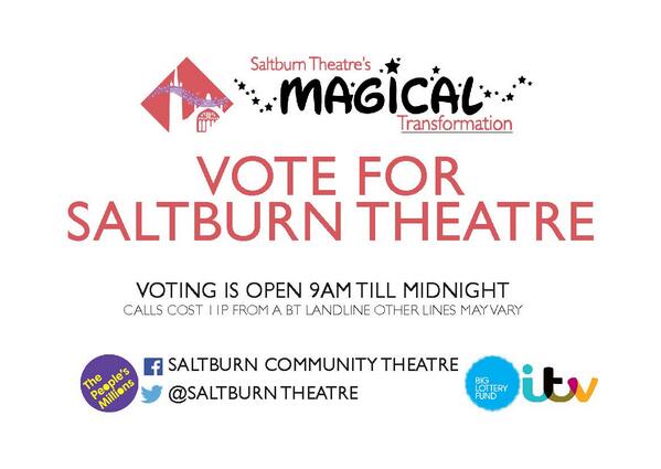 Remember #Vote tomorrow for #Saltburn #Theatre. Phone lines open 9am #VoteSTMT