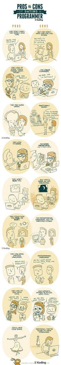 Ah yes, the pros and cons of dating a programmer.