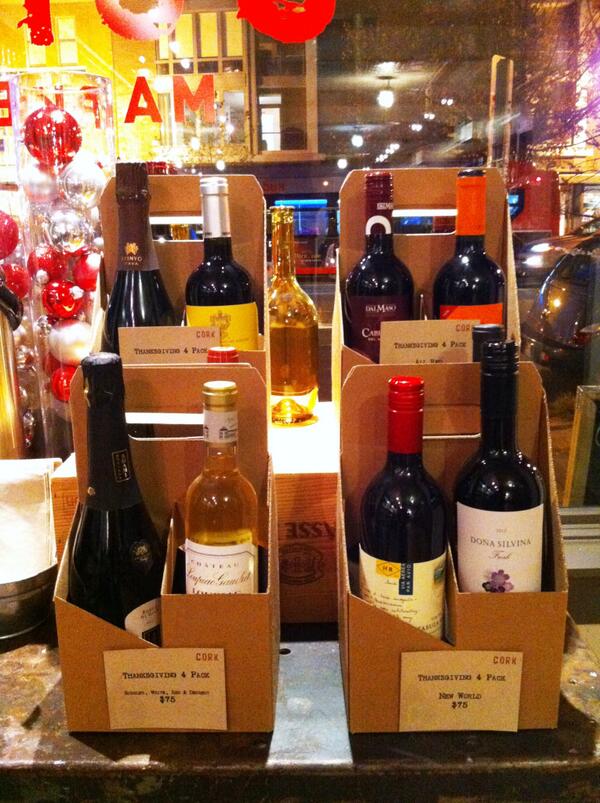 CorkDC's tweet photo. Grag-and-Go Thanksgiving Cheer! Specially priced wine 4-packs @CorkDC: red/white packs $50 &amp; red/white/sparkling $75 http://t.co/xFT8KqW3zi