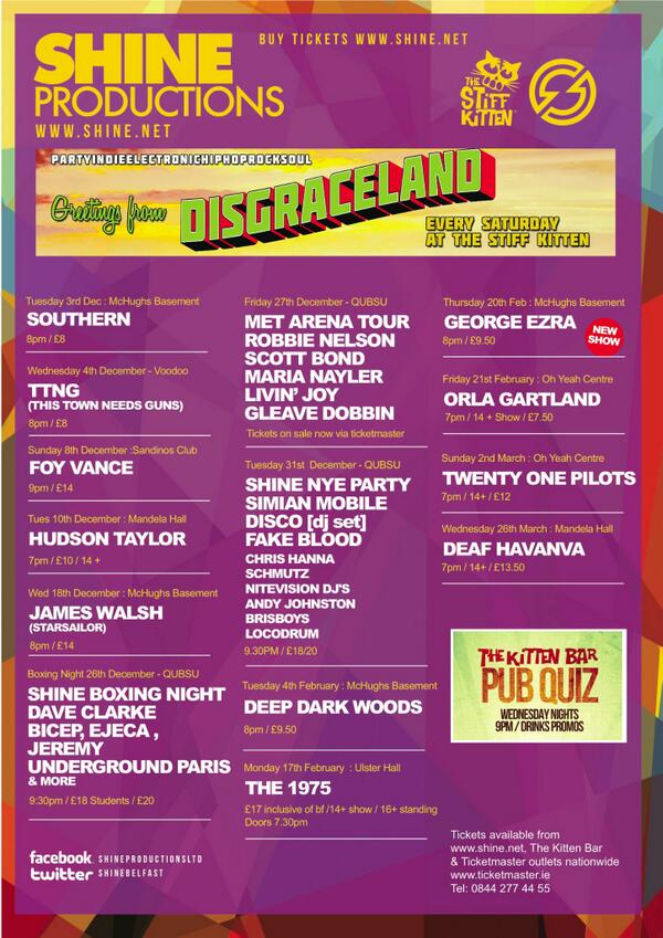 Updated <a href="/ShineBelfast/">SHINE</a> listings - RT + reply to us with which show you'd love to go to and you could WIN a pair of tix