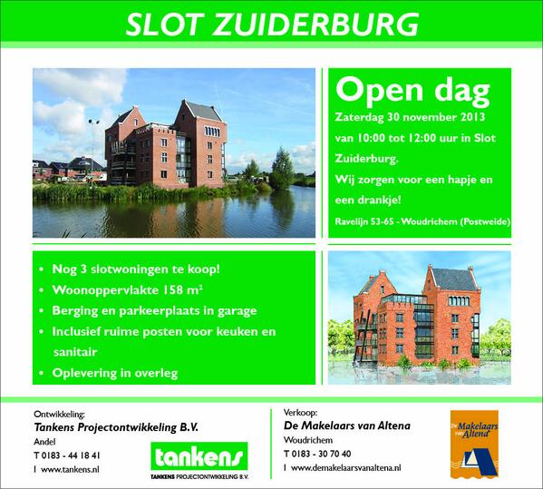 Tankens's tweet photo. #SlotZuiderburg #Opendag zaterdag 30-11-13 van 10 tot 12 uur. Nog 3 Slotwoningen #tekoop. Ravelijn 53-65 #Woudrichem http://t.co/ZLk8IdAzGf