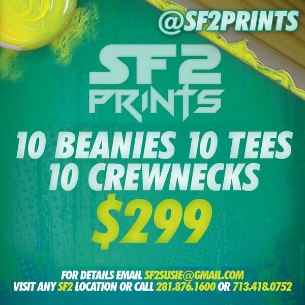 SF2PRINTS's tweet photo. Start 2014 making MONEY!!  MERCH/PROMO PACKS: 10 beanies x 10 T's x 10 crews for $299! Email SF2SUSIE@GMAIL.COM http://t.co/4nmMEgxLHO