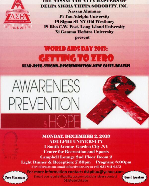 Join The Nassau County Chapters of Delta Sigma Theta Sorority, Inc. at World AIDS Day 2013: Getting to Zero. 12/2/13