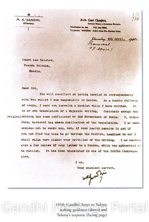 GandhiPortal's tweet photo. Mahatma Gandhi's letter to Leo Tolstoy seeking guidance in 1910.

-Satyagraha by Savita Singh http://t.co/oAMfP5uyUC