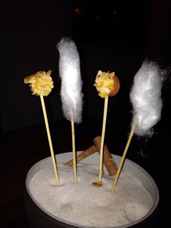 SLLucht's tweet photo. Aquavit in NYC.  Dessert was cherry tomato wrapped in cotton candy and carrot in peanut butter?? Not too bad. http://t.co/vRwdyJPevQ