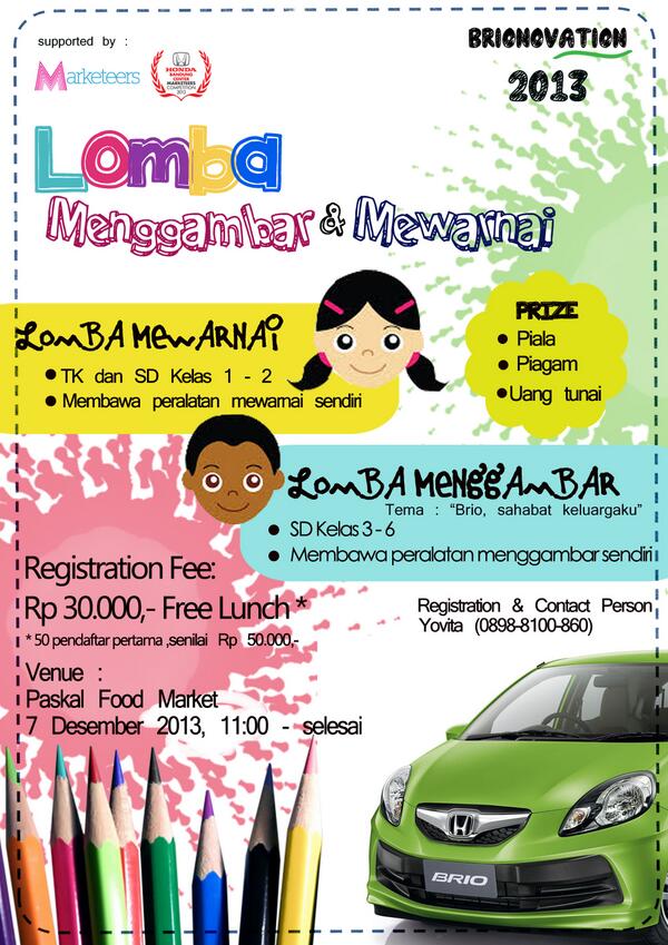 brionovation's tweet photo. Lomba menggambar dan mewarnai untuk TK dan SD se-Bandung! 7 Desember 2013 di Paskal Food Market @info_hmc2013 http://t.co/1OGMVc1uCC