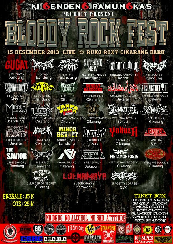 FineTempus's tweet photo. Tiket BLOODY ROCK FEST tanggal 15 desember di ruko roxy sudah bisa kalian dapatkan di distro TARING ROCK STORE http://t.co/W43liifYYe
